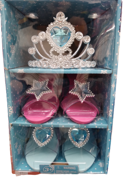 PRINCESS SHOES AND TIARA SET- BLUE & PINK