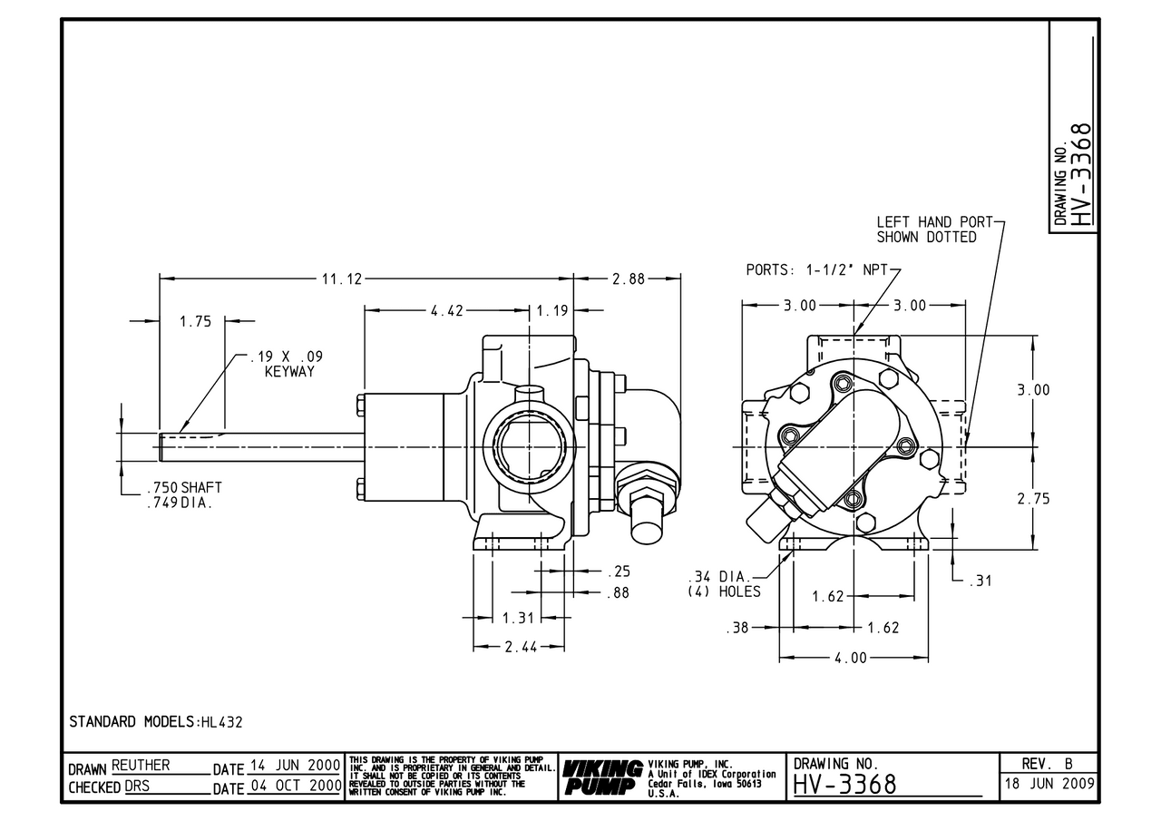Viking Pump - Model H32 - Cast Iron Gear Pump - 4-1462-1111-003
