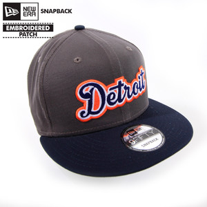 Detroit Baseball Script New Era Charcoal Navy Flat Bill Snapback Cap