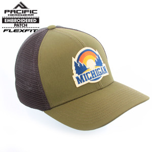 Michigan Sunset Moss Black Flex-Fit Pacific Fusion Trucker Cap