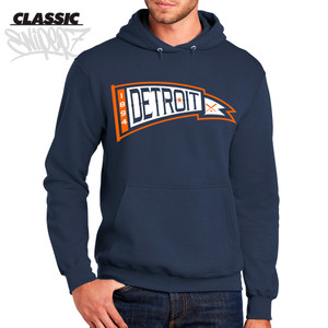 Detroit Vintage Baseball Pennant Navy Classic Hoodie