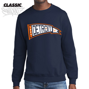 Detroit Vintage Baseball Pennant Navy Classic Crewneck Sweatshirt