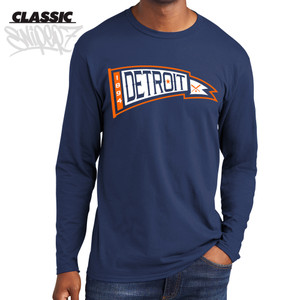 Detroit Vintage Baseball Pennant Navy Classic Long Sleeve T-Shirt