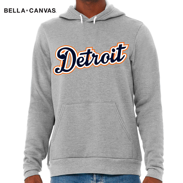 Detroit Baseball Script Athletic Heather Premium Sponge Fleece Hoodie