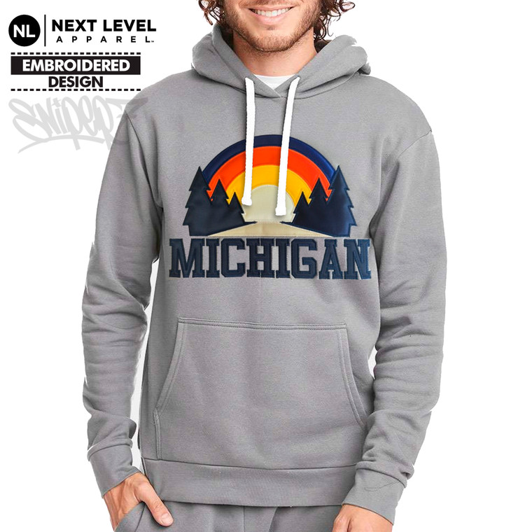 Michigan Sunset Sewn Lead Gray Next Level Santa Cruz Hoodie
