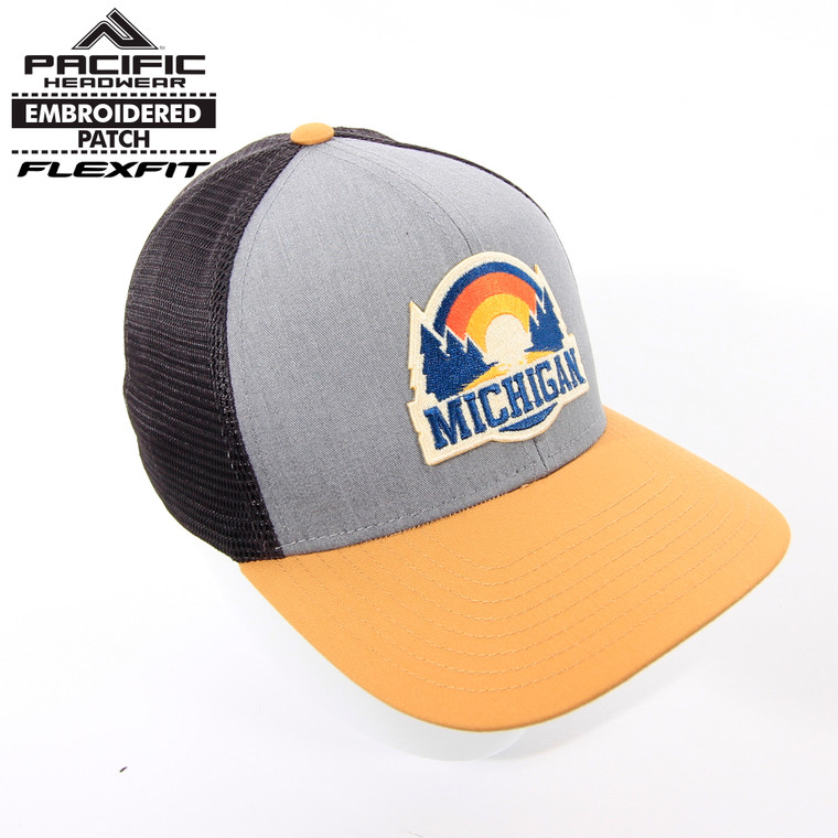 Michigan Sunset Gray Tan Flex-Fit Pacific Fusion Trucker Cap