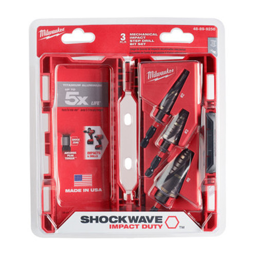 3-PC SHOCKWAVE IMPACT DUTY STEP DRILL BIT SET, #2, #3, #8