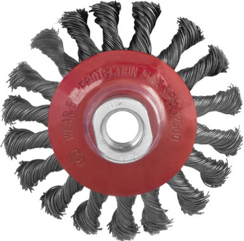 PG101  -  4" KNOTTED BEVEL WIRE WHEEL, 5/8"-11 ARBOR SIZE, 12,500 RPM