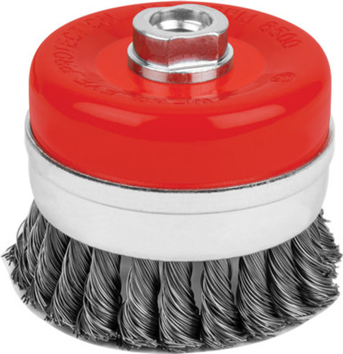 PG101  -  3.5" KNOTTED WIRE  CUP BRUSH, 5/8"-11 ARBOR SIZE, 12,500 RPM