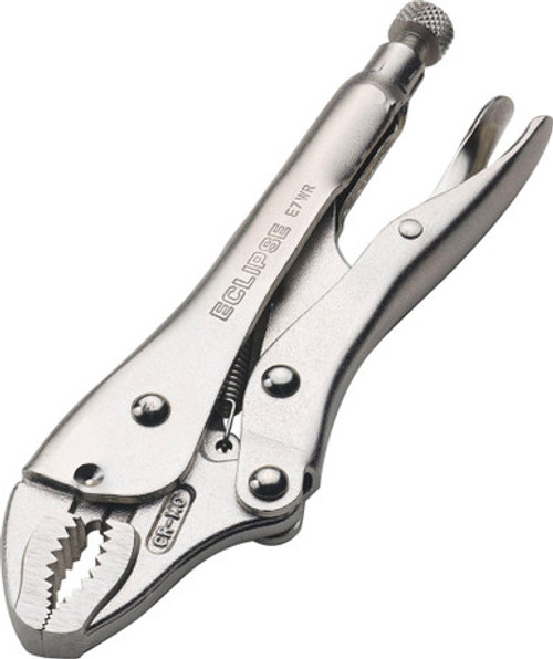 7" CURVED JAW LOCKING PLIERS W/WIRE CUTTERS, 1-1/2" JAW CAP.