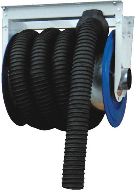 EXHAUST SPRING HOSE REEL WITH ADJUSTABLE HOSE STOPPER AND SPECIAL 4" X 32.8 FT. RUBBER CRUSHPROOF HOSE, TEMP. RESISTANCE UP TO 200°C