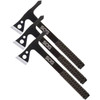 SOGTH1001CP 10 1/2" overall. 5 1/2" axe head with 1 5/8" cutting edge. Black finish 3Cr13 stainless one piece construction with black paracord wrapped handles. Balanced for throwing and designed specifically for target practice. Black nylon belt sheath holds all