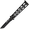 BC115TANGX 5" (12.7cm) closed. 3.38" (8.59cm) black powder coated 1095HC steel tanto blade. Galaxy epoxy powder coat zinc handle.