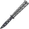 BC115TR 5" (12.7cm) closed. 3.38" (8.59cm) black powder coated 1095HC steel blade. Silver powder coated zinc handle. Pocket clip.