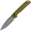 KS7038OL Auto Launch Iridium stonewash finish CPM MagnaCut stainless spear point blade. Olive anodized aluminum handle