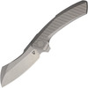 VANG011 Stonewash finish Bohler M390 stainless cleaver style blade. Gray titanium handle
