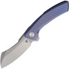 VANG012 Stonewash finish Bohler M390 stainless cleaver style blade. Blue titanium handle