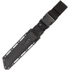 SOGBY1004BX 12.25" (31.12cm) overall. 17.13" (43.51cm) black PVD coated AUS-8 stainless clip point blade. Black G10 handle. Stainless guard and pommel. Integrated AR-compatible barrel ring. Black Kydex belt sheath.