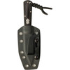 JW54391 6" (15.24cm) overall. 3" (7.62cm) satin finish 14C28N Sandvik stainless clip point blade. Ebony wood handle. Full tang. Lanyard hole. Inlay shield. Black Kydex belt sheath.