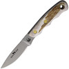 KOA00327FG 8" (20.32cm) overall. 3" (7.62cm) bead blast finish D2 tool steel blade. Finger grooved stag handle. Full tang. Lanyard hole. Brown leather belt sheath.