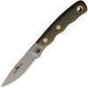 KOA00349FG 8" (20.32cm) overall. 3" (7.62cm) bead blast finish S30V stainless blade. OD green finger grooved G10 handle. Full tang. Lanyard hole. Brown leather belt sheath.