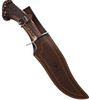 MU045 14.5" (36.83cm) overall. 9.13" (23.19cm) satin finish MoVa stainless bowie blade. Stag handle. Stainless guard. Brown leather belt sheath.