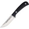 MUE98486 7.25" (18.42cm) overall. 3.5" (8.89cm) satin finish blade. Black canvas micarta handle. Nitro-42 steel blade. Black Kydex belt sheath.