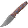 VOSD0406 6.88" (17.48cm) overall. 3" (7.62cm) stonewash finish Nitro V steel clip point blade. Copper raindrop micarta handle. Full tang. Lanyard hole. S. O. A. R. Clip. Black Kydex belt sheath.