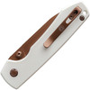 VOSA2913 4.38" (11.13cm) closed. 3.25" (8.26cm) 14C28N Sandvik stainless drop point blade. White G10 handle. Thumb stud. Lanyard hole. Pocket clip. Copper Dune finish blade.