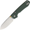VOSA2904 4.38" (11.13cm) closed. 3.25" (8.26cm) stonewash finish 14C28N Sandvik stainless blade. Green canvas micarta handle. Thumb stud. Lanyard hole. Pocket clip. Black nylon zippered storage case.