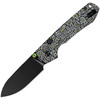 VOSA2934 4.38" (11.13cm) closed. 3.25" (8.26cm) black stonewash finish 14C28N Sandvik stainless drop point blade. Doodle Monster G10 handle. Thumb stud. Lanyard hole. Pocket clip. Black nylon zippered storage case.