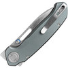 VOSA4605 4.75" (12.07cm) closed. 3.38" (8.59cm) satin finish flat ground S35VN stainless drop point blade. Gray aluminum handle. Thumb pull. Thumb stud. Lanyard hole. Pocket clip. Extended tang. Black nylon zippered storage case