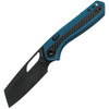VOSA1804 4" (10.16cm) closed. 3" (7.62cm) black stonewash finish flat ground S35VN stainless sheepsfoot blade. Blue aluminum handle with carbon fiber inlay. Thumb pull. Lanyard hole. Pocket clip. Black nylon zippered storage case.