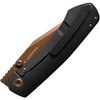 VOSA2103 3.88" (9.86cm) closed. 3" (7.62cm) S35VN stainless clip point blade. Black stonewash finish titanium handle. Thumb stud. Pocket clip. Extended tang. Copper Dune finish blade.