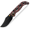 VOSA3905 4.5" (11.43cm) closed. 3.5" (8.89cm) black stonewash finish S35VN stainless clip point blade. Scarlet Void micarta handle. Pocket clip. Thumb stud. Black nylon zippered storage case.