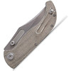 VOSA3902 4.5" (11.43cm) closed. 3.5" (8.89cm) stonewash finish S35VN stainless clip point blade. Norplex UltreX micarta handle. Pocket clip. Thumb stud. Green handle. Black nylon zippered storage case.