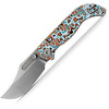VOSA3908 4.5" (11.43cm) closed. 3.5" (8.89cm) stonewash finish S35VN stainless clip point blade. Canyon Current bamboo micarta handle. Pocket clip. Thumb stud. Black nylon zippered storage case.