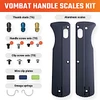 VOSX0136 Includes: (1) Pair aluminum scales; (1) Pair Omega springs; (2) Handle screw sets, black and gray (4xT8 screws each); (2) Clip screw sets, black and gray (2 screws each); (3) Thumb studs (Black, Blue, Gold); (3) Clip plates (Black, Blue, Green) no logo. Color: Slate blue.