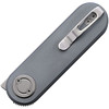 VOSA3703 3.5" (8.89cm) closed. 2.38" (6.05cm) satin finish 14C28N Sandvik stainless drop point blade. Gray aluminum handle. Extended tang. Pocket clip. Black nylon zippered storage case.