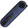 VOSA3723 3.5" (8.89cm) closed. 2.38" (6.05cm) black stonewash finish 14C28N Sandvik stainless drop point blade. Slate blue textured aluminum handle. Extended tang. Pocket clip. Black nylon zippered storage case.