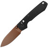 VOSA4504 4.38" (11.13cm) closed. 3.25" (8.26cm) 154CM stainless drop point blade. Black titanium handle. Thumb stud. Lanyard hole. Pocket clip. Copper Dune finish blade. Black nylon zippered storage case.