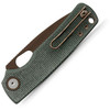 VOSA2609 4.13" (10.49cm) closed. 3" (7.62cm) 14C28N Sandvik stainless drop point blade. Green canvas micarta handle. Thumb pull. Lanyard hole. Pocket clip. Copper Dune finish blade. Black nylon pouch.