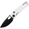 VOSA2606 4.13" (10.49cm) closed. 3" (7.62cm) black stonewash finish 14C28N Sandvik stainless drop point blade. White G10 handle. Thumb pull. Lanyard hole. Pocket clip. Green accents. Black nylon pouch.