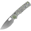 VOSA2620 4.13" (10.49cm) closed. 3" (7.62cm) satin finish 14C28N Sandvik stainless drop point blade. White G10 handle. Thumb pull. Lanyard hole. Pocket clip. Doodle Monster handle artwork. Black nylon pouch.