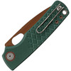 VOSA2623 4.13" (10.49cm) closed. 3" (7.62cm) 14C28N Sandvik stainless drop point blade. Green sculpted G10 handle. Thumb pull. Lanyard hole. Pocket clip. Copper Dune finish blade. Black nylon zippered storage case.