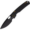 VOSA2201 4.75" (12.07cm) closed. 3.25" (8.26cm) black stonewash finish Elmax steel drop point blade. Black titanium handle. Thumb pull. Lanyard hole. Pocket clip. Extended tang. Hardside case.