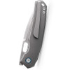 VOSA2204 4.75" (12.07cm) closed. 3.25" (8.26cm) satin finish Elmax steel drop point blade. Gray titanium handle. Thumb pull. Lanyard hole. Pocket clip. Extended tang. Hardside case.