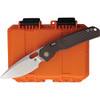 VOSA2206 4.75" (12.07cm) closed. 3.38" (8.59cm) stonewash finish Elmax steel drop point blade. Purple titanium handle. Thumb pull. Lanyard hole. Pocket clip. Black nylon zippered storage case.