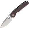 VOSA2206 4.75" (12.07cm) closed. 3.38" (8.59cm) stonewash finish Elmax steel drop point blade. Purple titanium handle. Thumb pull. Lanyard hole. Pocket clip. Black nylon zippered storage case.