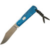 JW54392 6" (15.24cm) overall. 3" (7.62cm) satin finish 14C28N Sandvik stainless clip point blade. Blue sawcut bone handle. Full tang. Lanyard hole. Inlay shield. Black Kydex belt sheath.